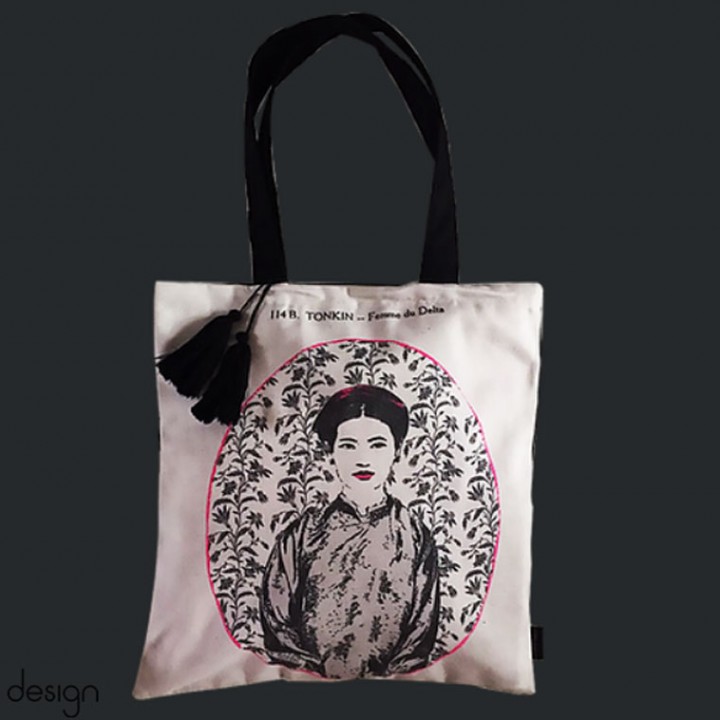 Tote linen bag printed with Vietnamese women-Miss Dung